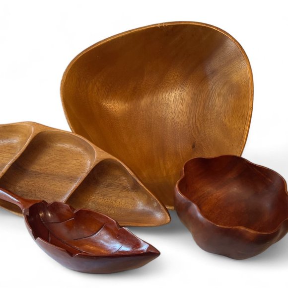Eclectic Mix of Four Wonderful Vintage Wood Serving Bowls - Picture 4 of 12